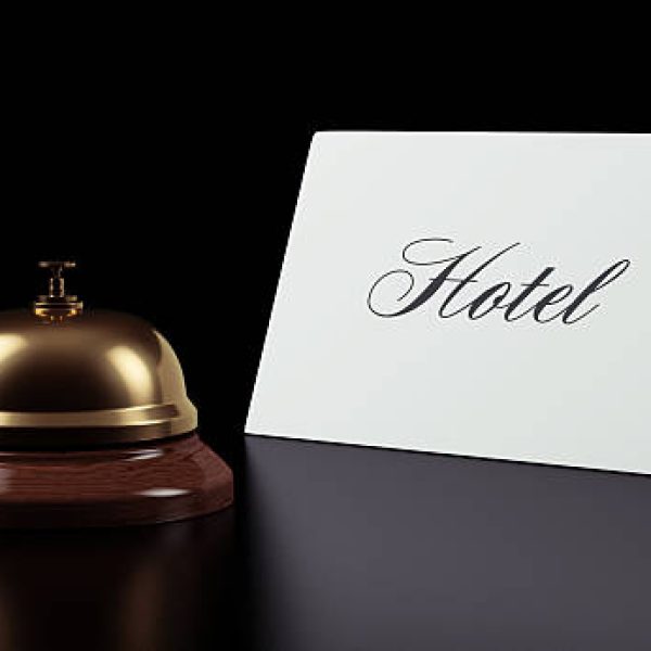 hotel bell sign isolated on black background